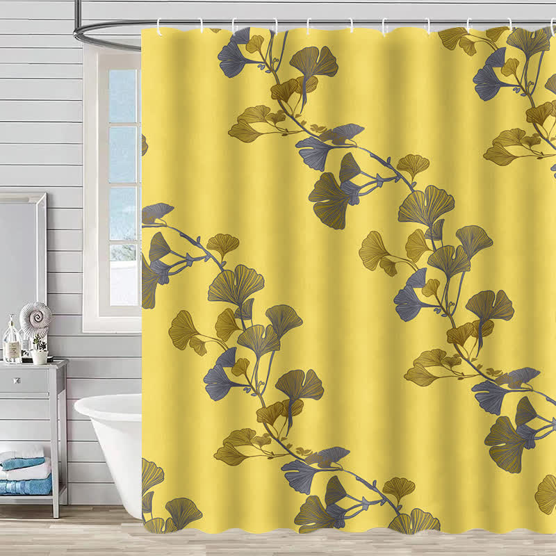 Ownkoti Ginkgo Leaf Print Shower Curtain - Yellow - 90"W x 71"L - image 2