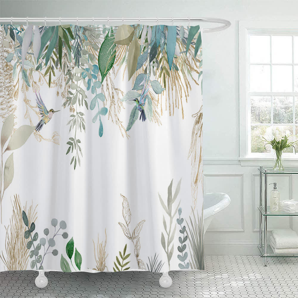 Ownkoti Botanical Bird Print Shower Curtain - 71"W x 79"L - image 0