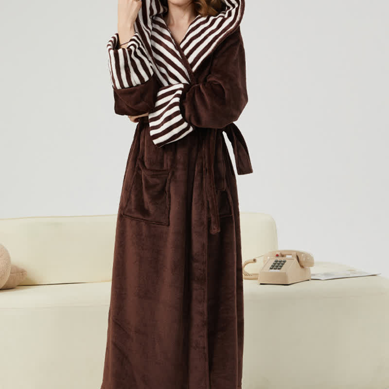 Ownkoti Unisex Striped Collared Hooded Plush Robe - image 3