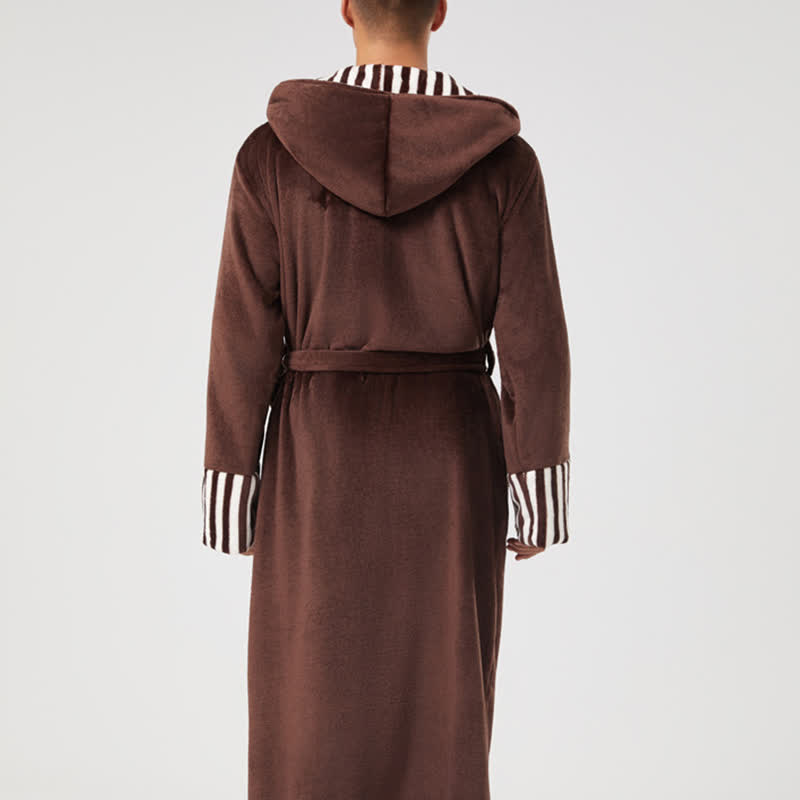 Ownkoti Unisex Striped Collared Hooded Plush Robe - image 6