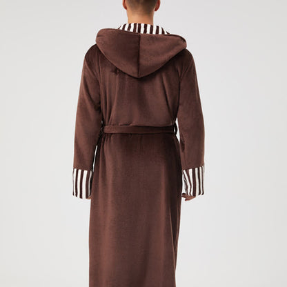 Ownkoti Unisex Striped Collared Hooded Plush Robe - image 6