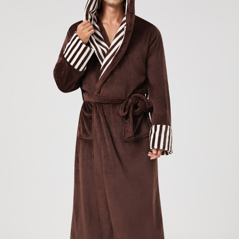 Ownkoti Unisex Striped Collared Hooded Plush Robe - image 5
