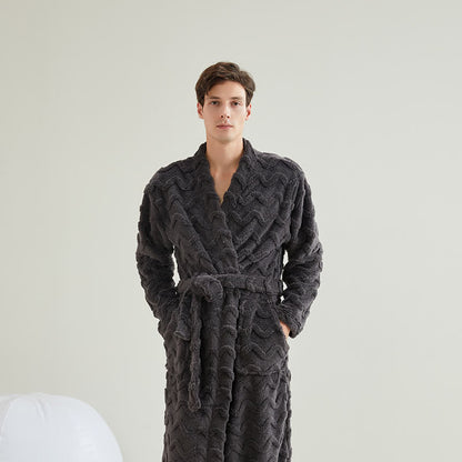 Ownkoti Unisex Wavy Textured Plush Robe - Dark Gray - Men:XXL - image 8