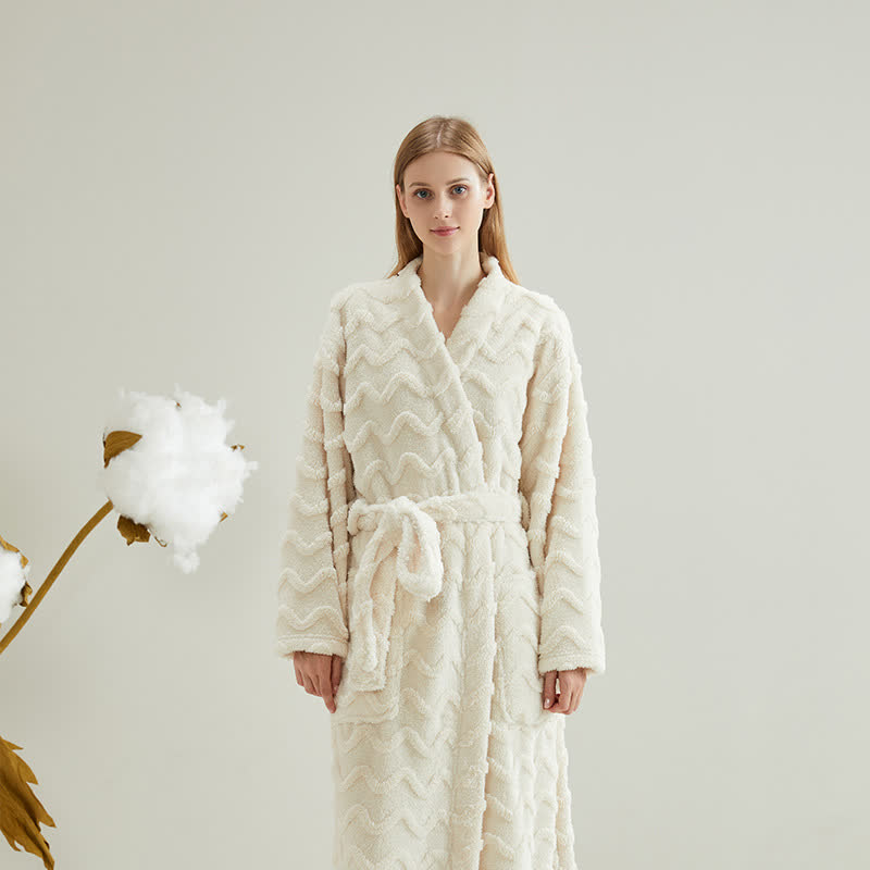 Ownkoti Unisex Wavy Textured Plush Robe - Beige - Men:XXL - image 5