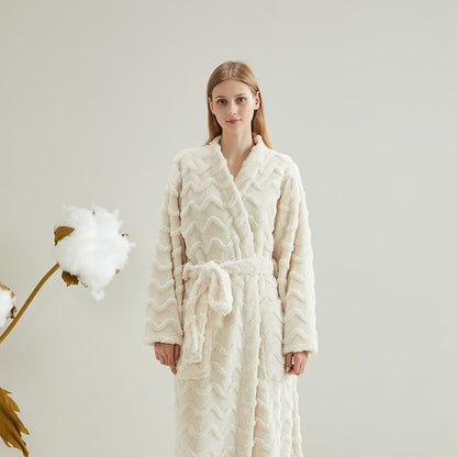 Ownkoti Unisex Wavy Textured Plush Robe - Beige - Men:XXL - image 5