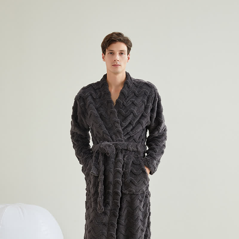 Ownkoti Unisex Wavy Textured Plush Robe - Dark Gray - Men:XXL - image 8