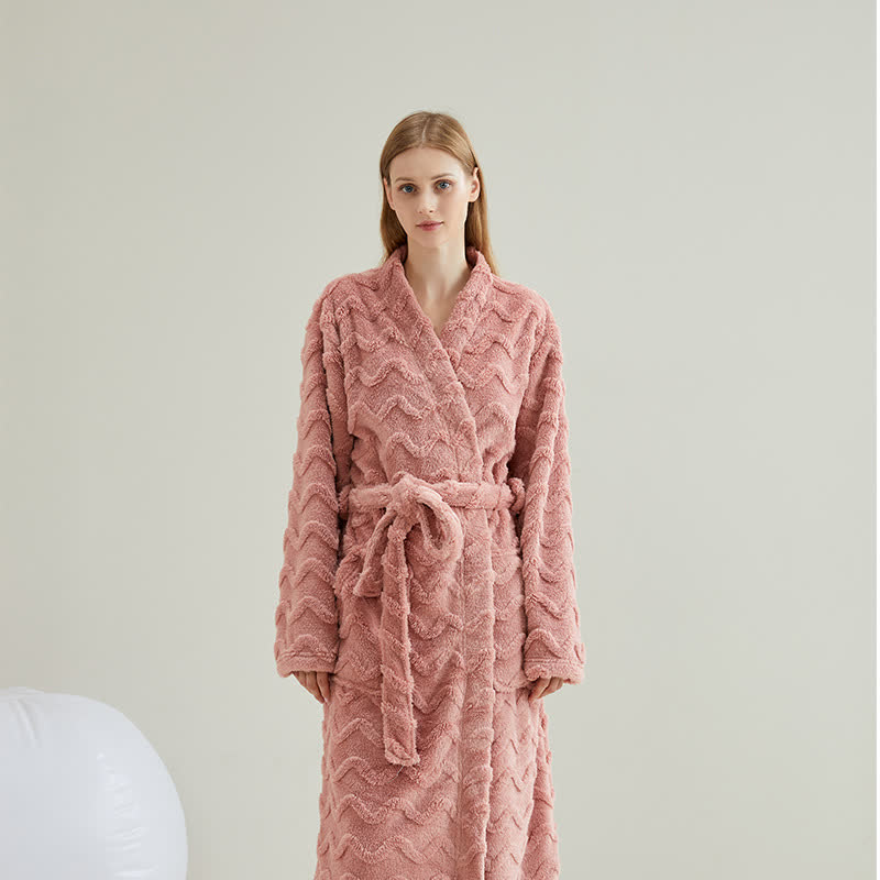 Ownkoti Unisex Wavy Textured Plush Robe - Pink - Women:XL - image 3