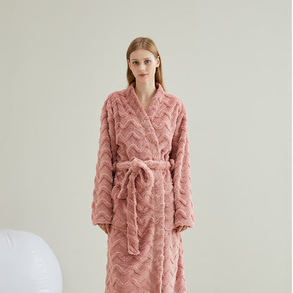 Ownkoti Unisex Wavy Textured Plush Robe - Pink - Women:XL - image 3