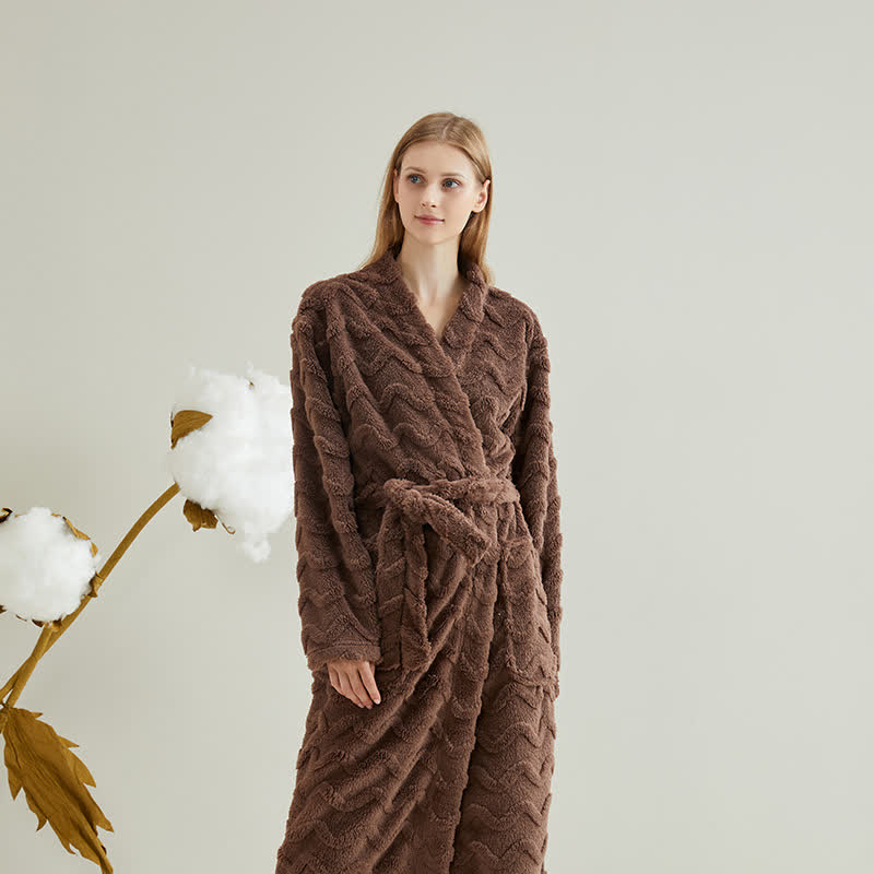 Ownkoti Unisex Wavy Textured Plush Robe - Coffee - Men:XXL - image 7