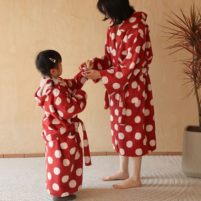 Ownkoti Matching Family Polka Dot Hooded Cotton Robe - Red - Adult L - image 2