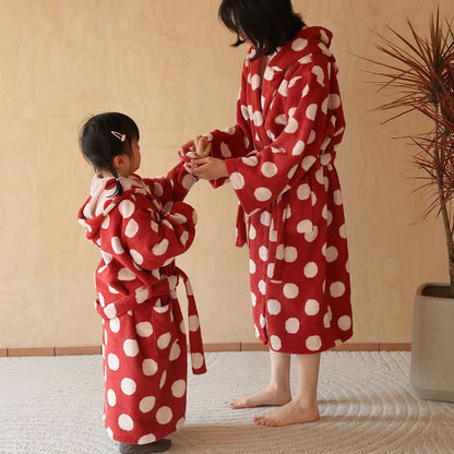 Ownkoti Matching Family Polka Dot Hooded Cotton Robe - Red - Adult L - image 2