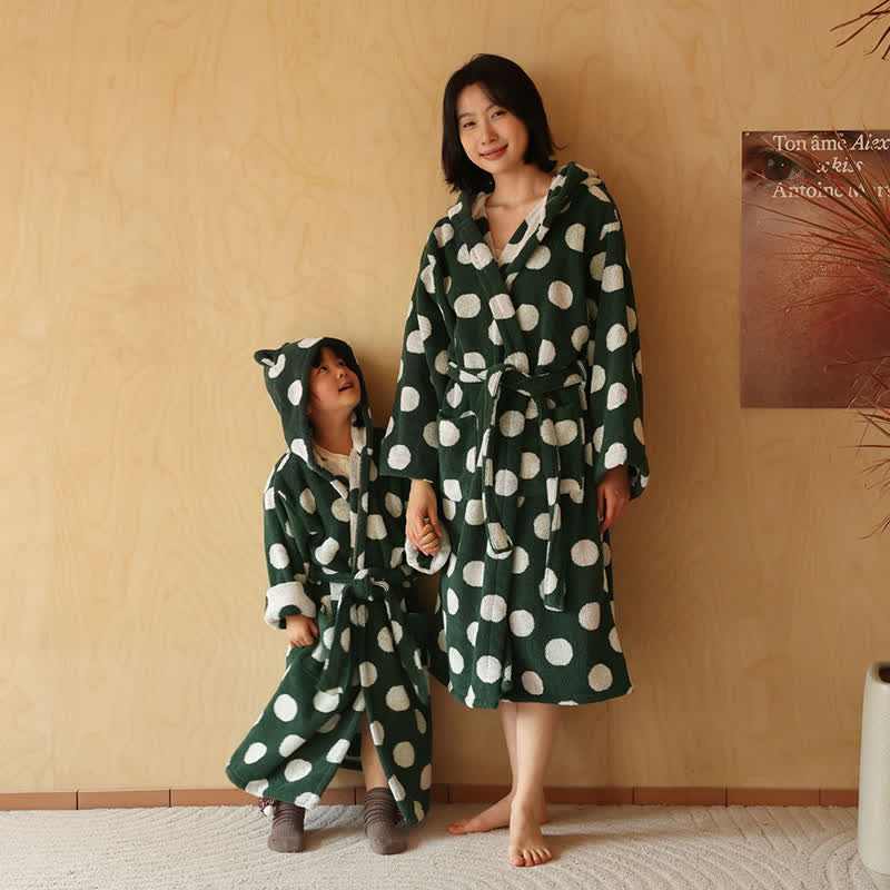 Ownkoti Matching Family Polka Dot Hooded Cotton Robe - Green - Adult L - image 14