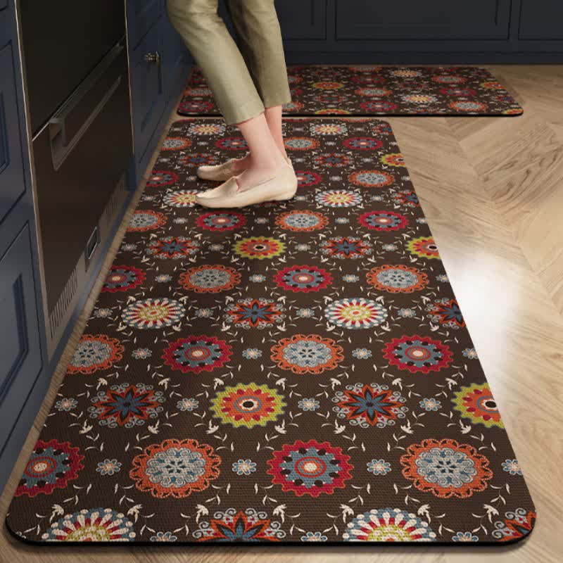 Ownkoti Retro Circle Floral Kitchen Rug - 23" x 35"+23" x 79" - image 0