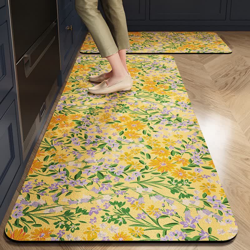 Ownkoti Rustic Daisy Absorbent Kitchen Rug - Yellow - 23" x 35"+23" x 79" - image 2