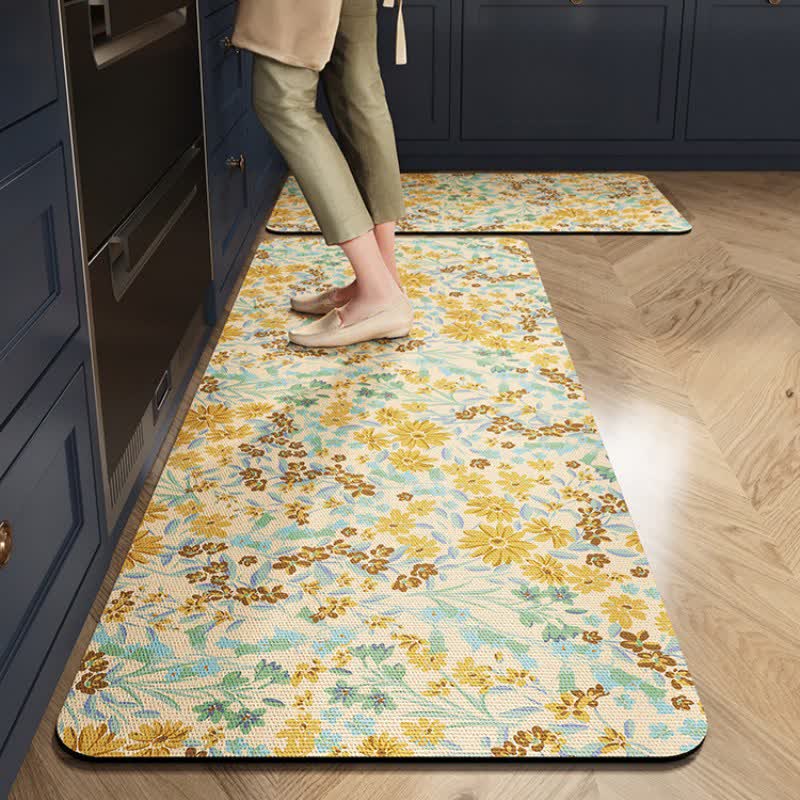 Ownkoti Rustic Daisy Absorbent Kitchen Rug - Beige - 23" x 35"+23" x 79" - image 1