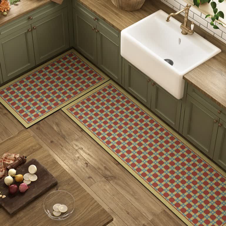 Ownkoti Geometric Floral Checkered Kitchen Rug - 23" x 35"+23" x 71" - image 0