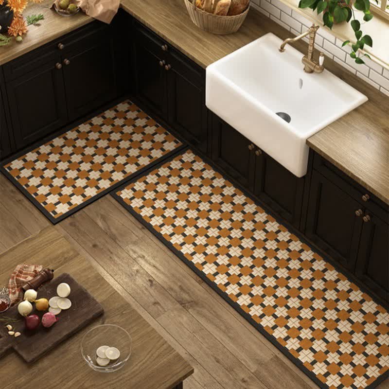 Ownkoti Geometric Checkered Knot Kitchen Rug - 23" x 35"+23" x 71" - image 0