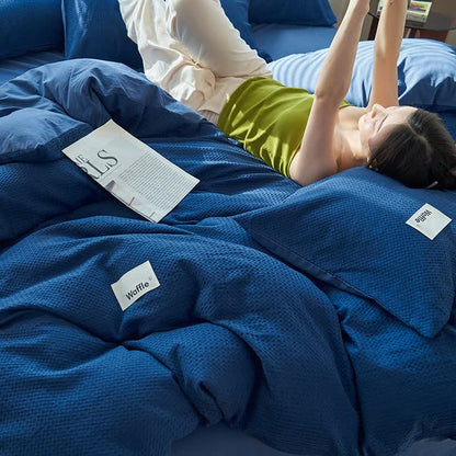 Ownkoti Solid Waffle Weave Cotton Bedding Set - Royal Blue - King - image 5
