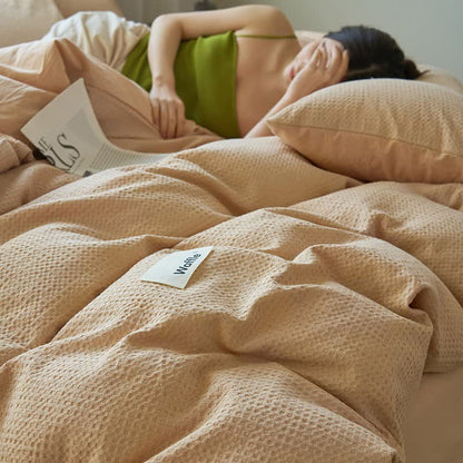 Ownkoti Solid Waffle Weave Cotton Bedding Set - Apricot - King - image 10