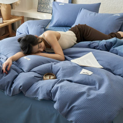 Ownkoti Solid Waffle Weave Cotton Bedding Set - Dark Blue - King - image 11