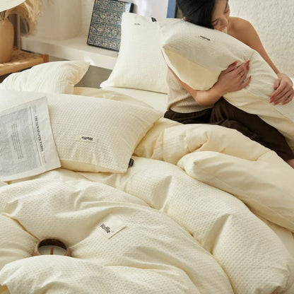 Ownkoti Solid Waffle Weave Cotton Bedding Set - Beige - King - image 17