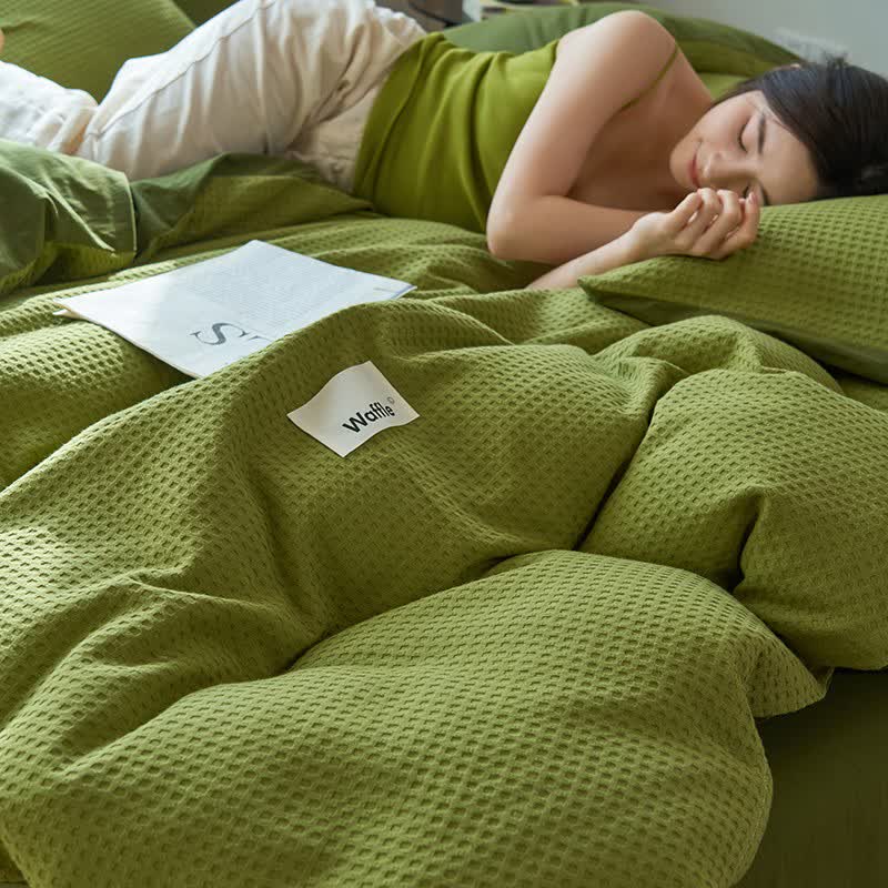 Ownkoti Solid Waffle Weave Cotton Bedding Set - Olive Green - King - image 0