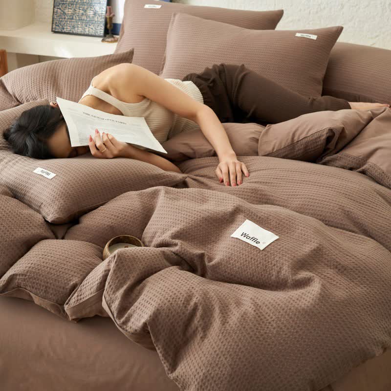 Ownkoti Solid Waffle Weave Cotton Bedding Set - Brown - King - image 18