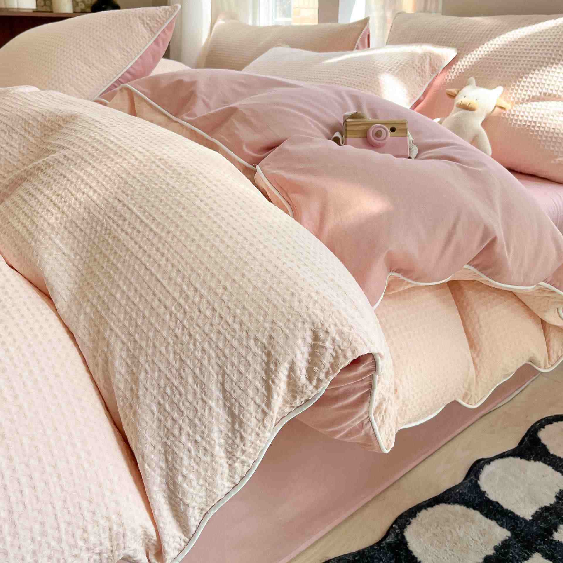 Ownkoti Minimalist Waffle Cotton Bedding Set - Light Pink - King - image 10