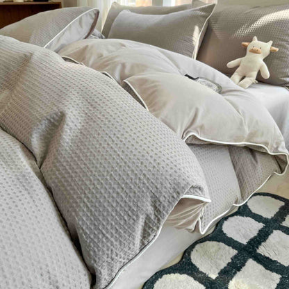 Ownkoti Minimalist Waffle Cotton Bedding Set - Light Gray - King - image 14