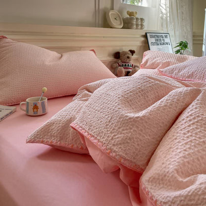 Ownkoti Waffle Textured Pure Cotton Bedding - Pink - King - image 10
