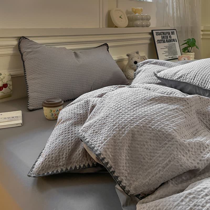 Ownkoti Waffle Textured Pure Cotton Bedding - Gray - King - image 11