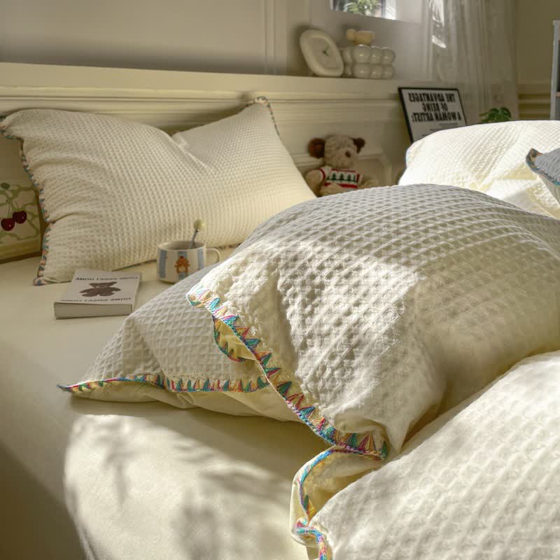 Ownkoti Waffle Textured Pure Cotton Bedding - Light Yellow - King - image 14