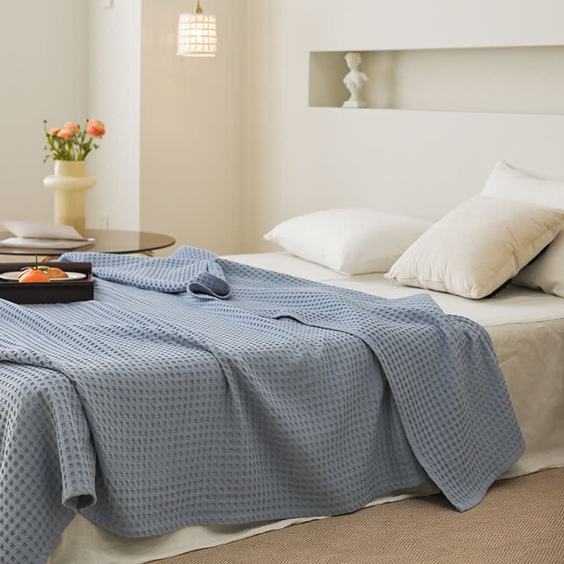 Ownkoti Solid Waffle Cotton Gauze Blanket - Light Blue - 79"W x 90"L - image 13