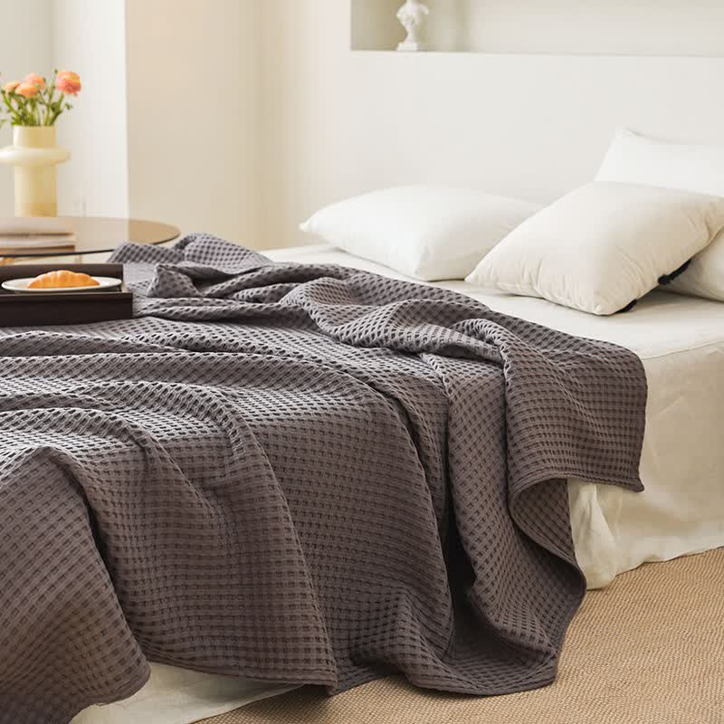 Ownkoti Solid Waffle Cotton Gauze Blanket - Dark Grey - 79"W x 90"L - image 16