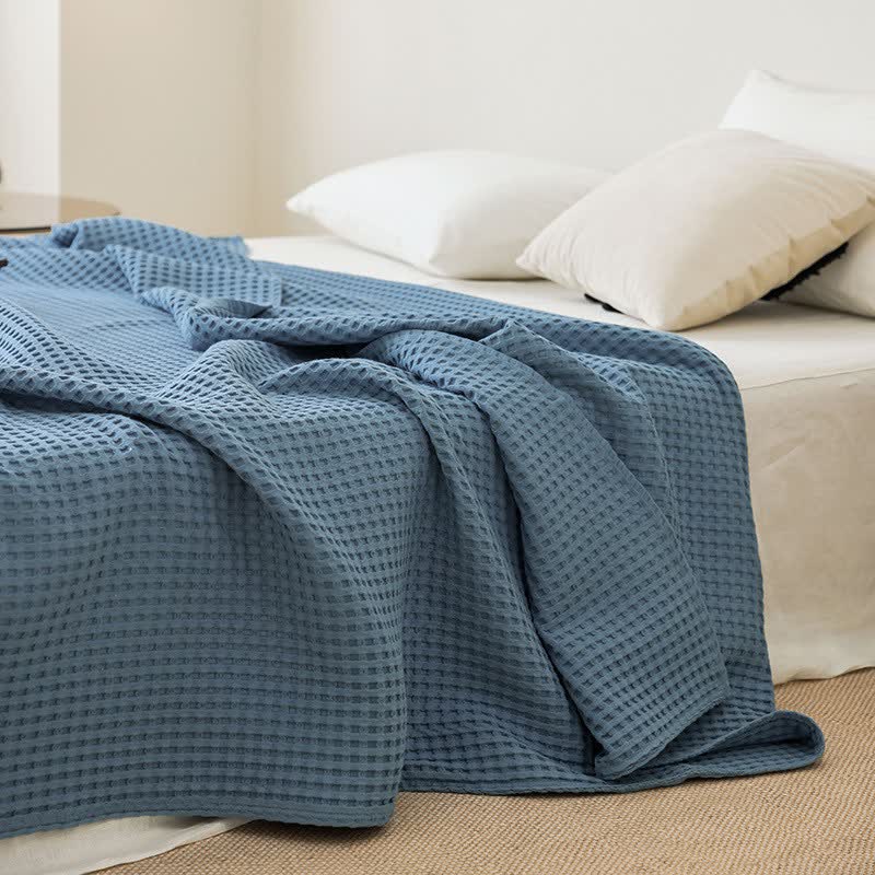 Ownkoti Solid Waffle Cotton Gauze Blanket - Blue - 79"W x 90"L - image 5