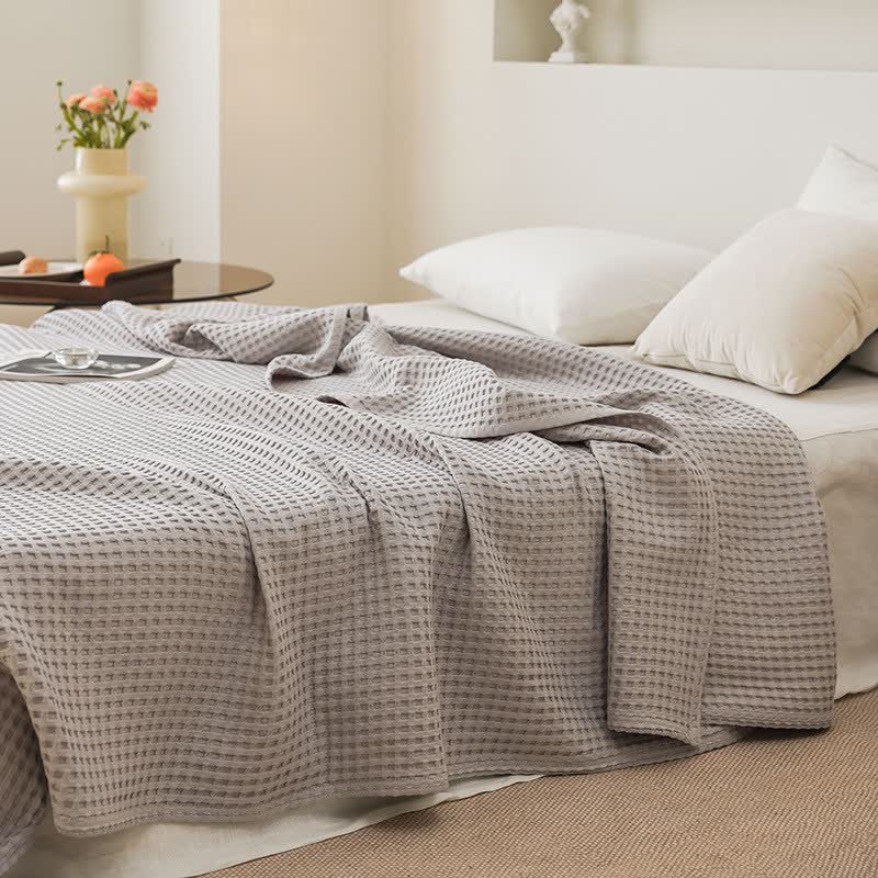 Ownkoti Solid Waffle Cotton Gauze Blanket - Light Gray - 79"W x 90"L - image 15