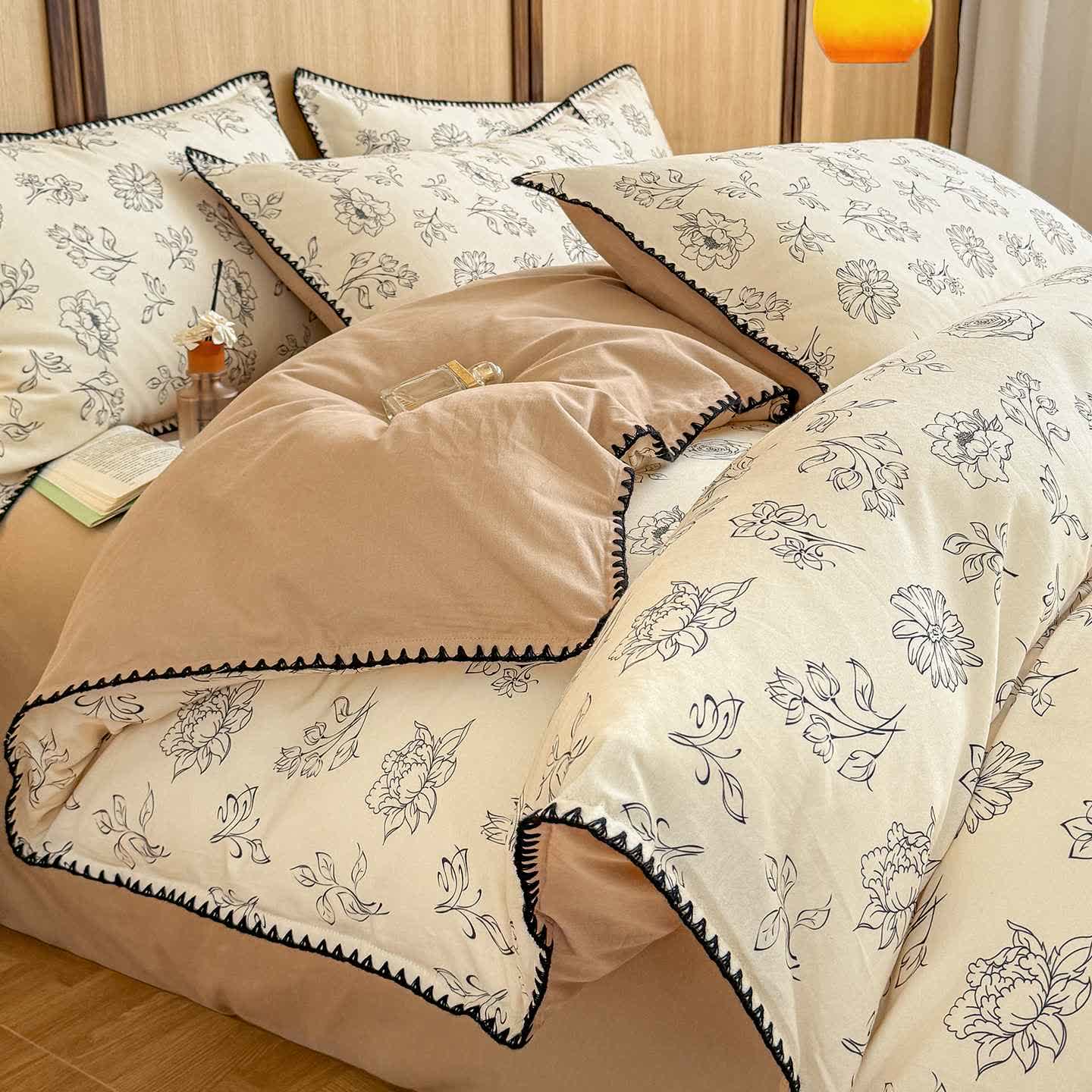 Ownkoti Line-Art Floral Brushed Cotton Bedding Set - King - image 0
