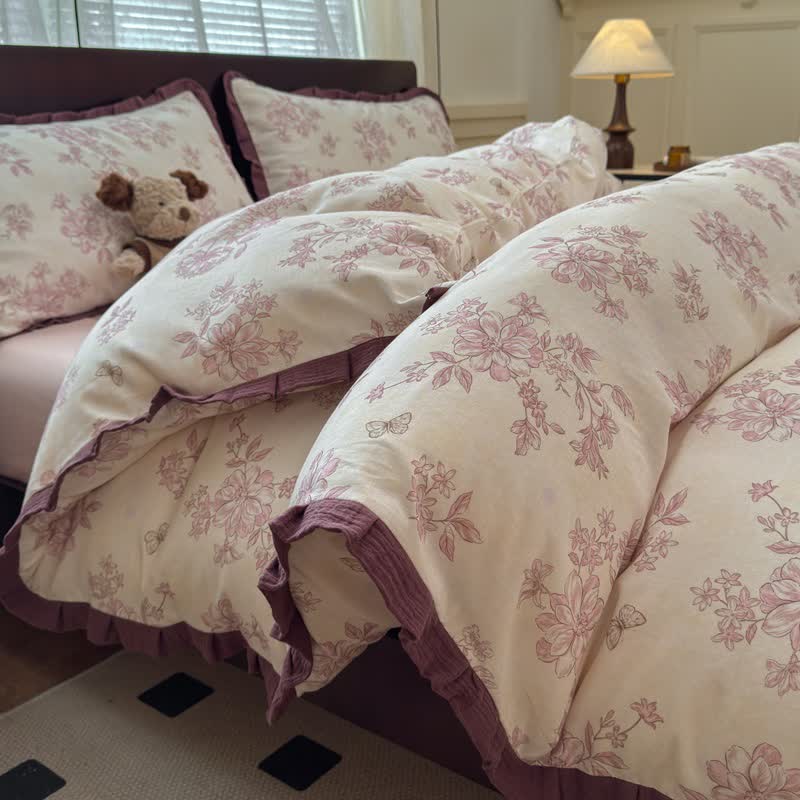 Ownkoti Elegant Floral Ruffled Cotton Bedding Set - King - image 0
