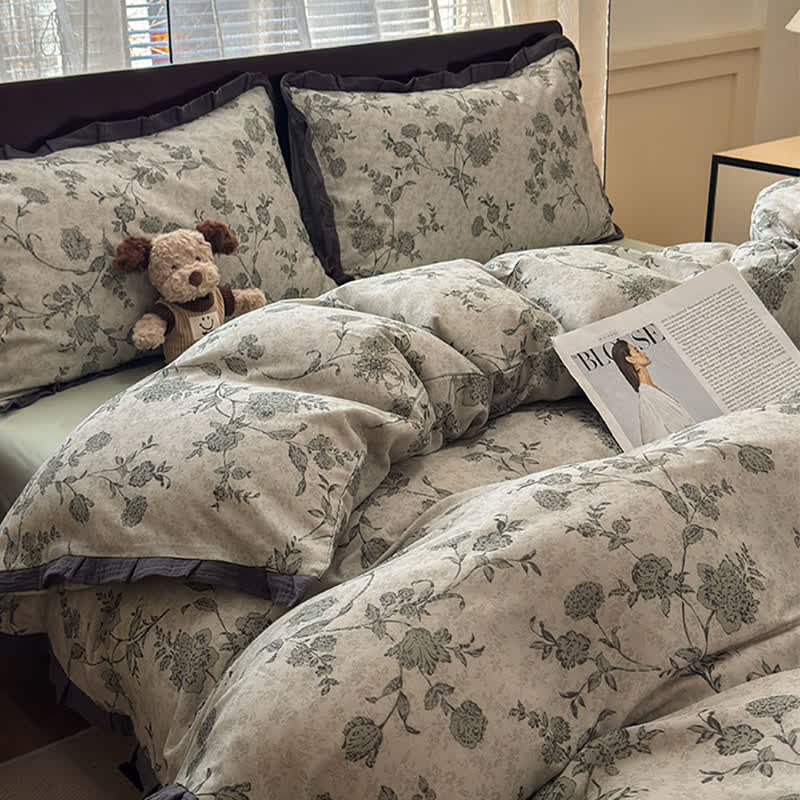 Ownkoti Vintage Floral Ruffled Cotton Bedding Set - image 7