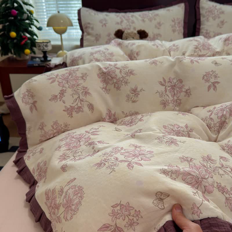 Ownkoti Elegant Floral Ruffled Cotton Bedding Set - image 7
