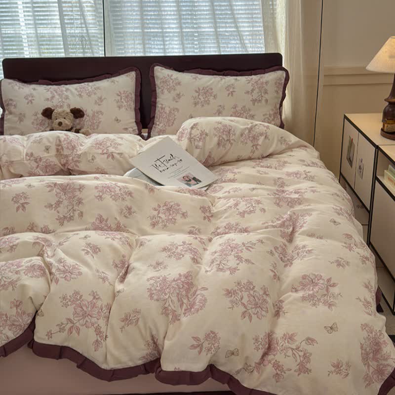 Ownkoti Elegant Floral Ruffled Cotton Bedding Set - image 2
