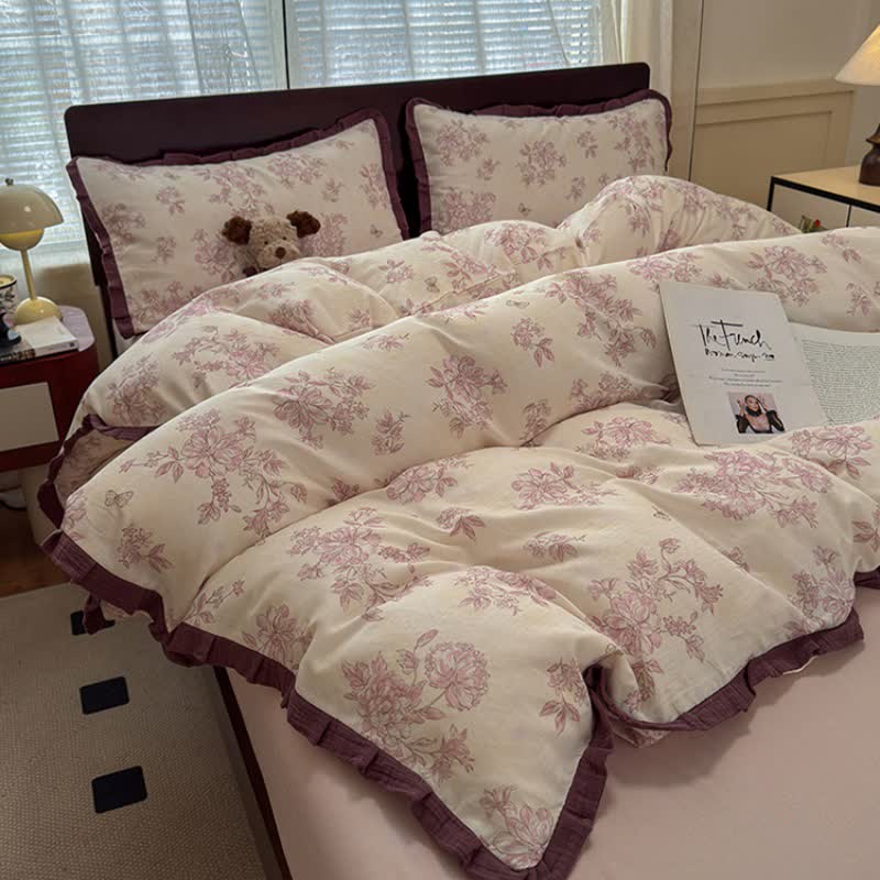 Ownkoti Elegant Floral Ruffled Cotton Bedding Set - image 6