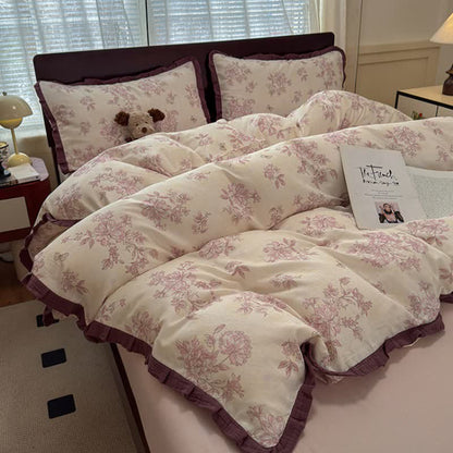 Ownkoti Elegant Floral Ruffled Cotton Bedding Set - image 6