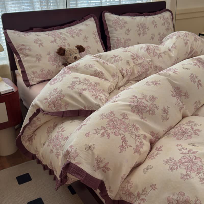 Ownkoti Elegant Floral Ruffled Cotton Bedding Set - image 3