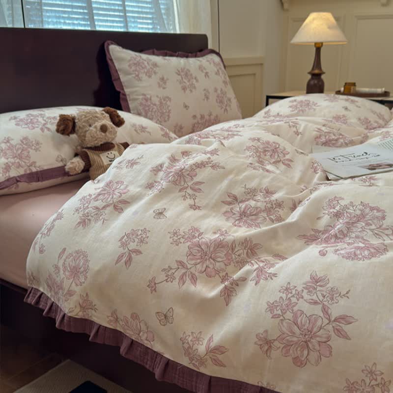 Ownkoti Elegant Floral Ruffled Cotton Bedding Set - image 4