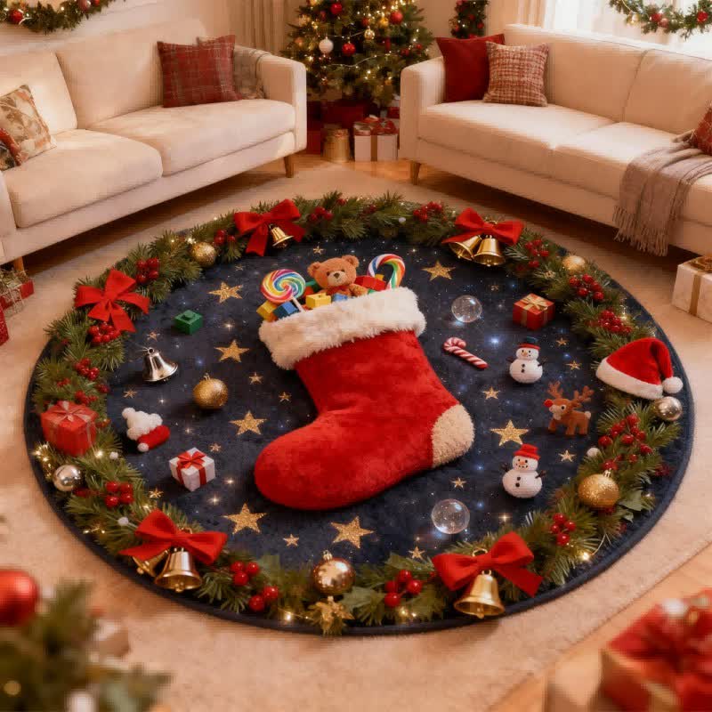 Ownkoti Christmas-themed Stockings 3D Effect Rug - 55" x 55" - image 0