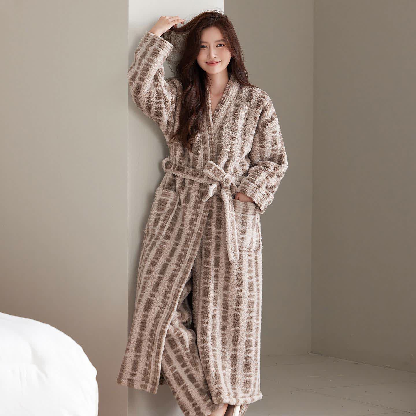 Ownkoti Unisex Luxury Line-Art Plush Robe - Gray - Bathrobe with Pants - 2XL - image 0