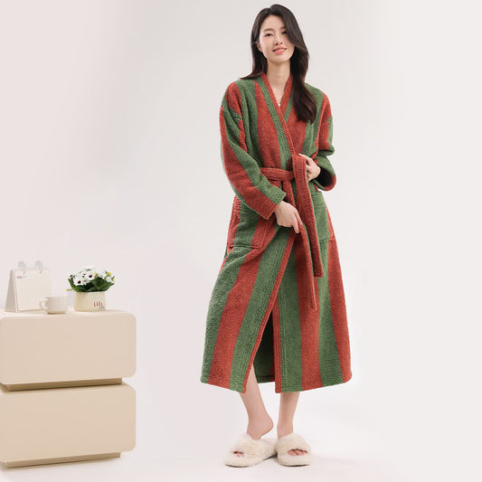 Ownkoti Bold Vertical Stripe Plush Robe - Red - Bathrobe - 2XL - image 0