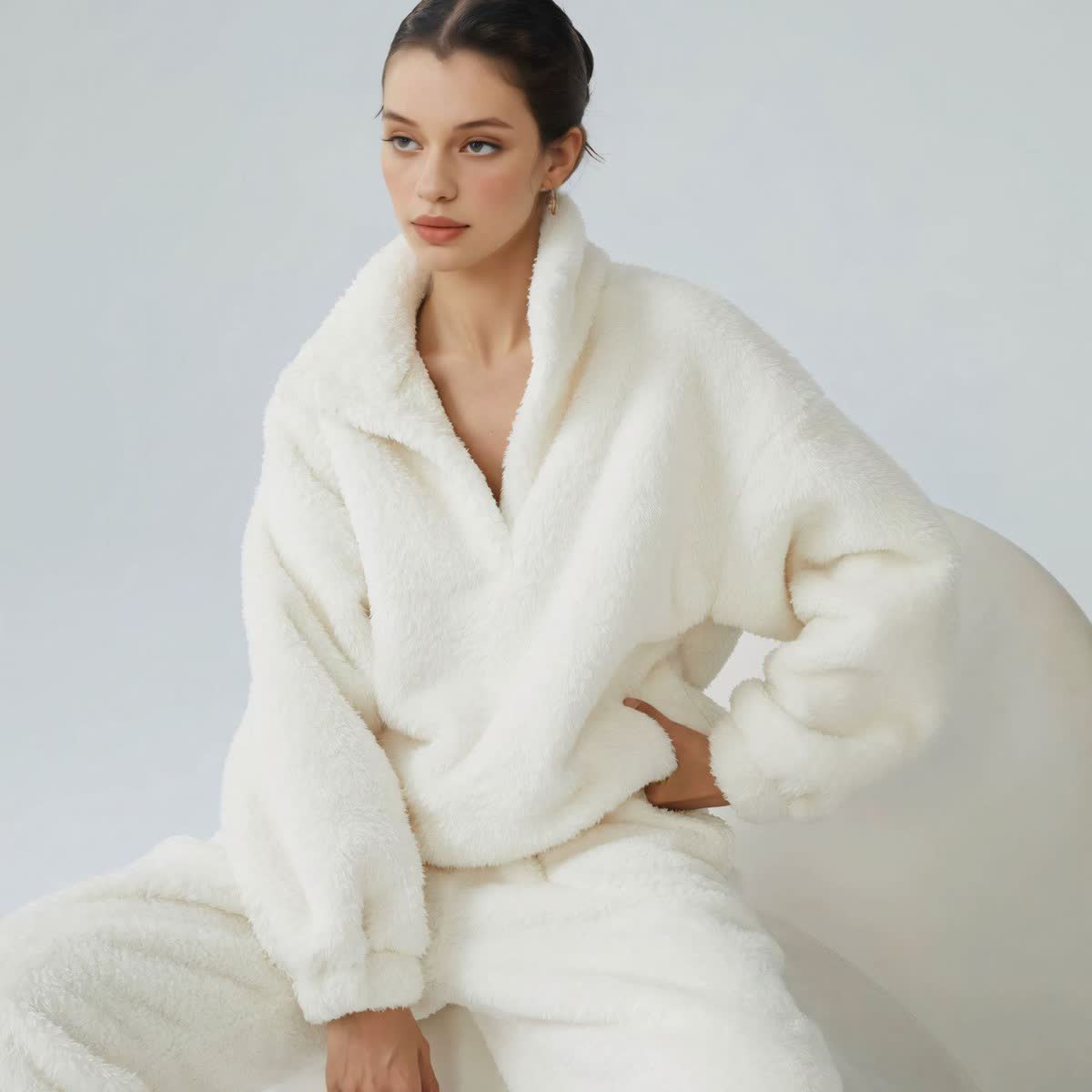 Ownkoti Solid Color Plush Loungewear Set - White - XL - image 0