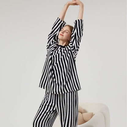 Ownkoti Vertical Striped Plush Loungewear Set - image 2